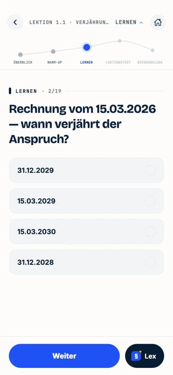Übungsfrage in der Lexam-App