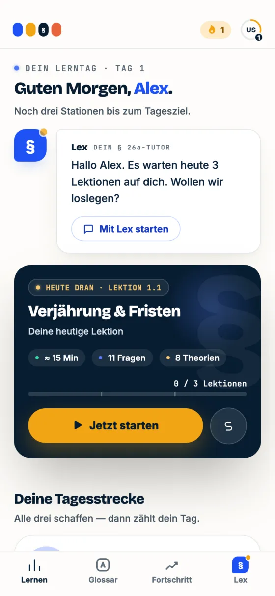Lerntag mit Lektionen in der Lexam-App