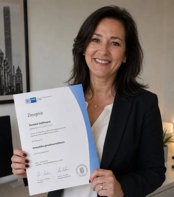 Daniela, hat die IHK-Sachkundeprüfung bestanden