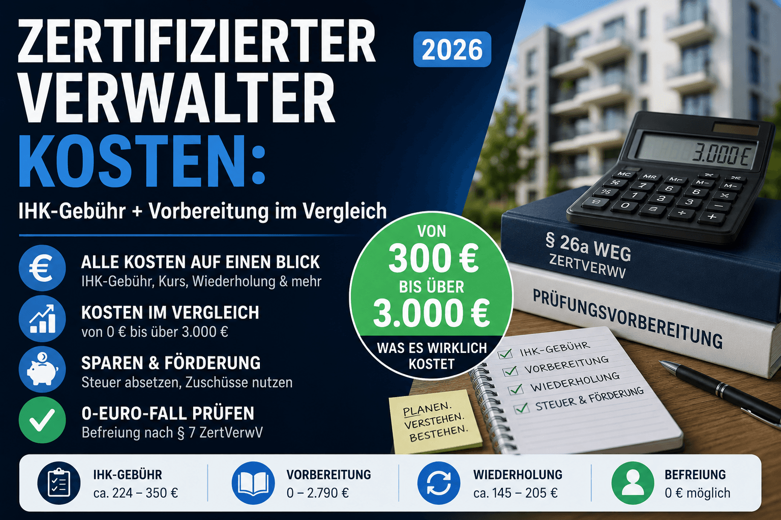 Zertifizierter Verwalter Kosten: IHK-Gebühr + Vorbereitung im Vergleich